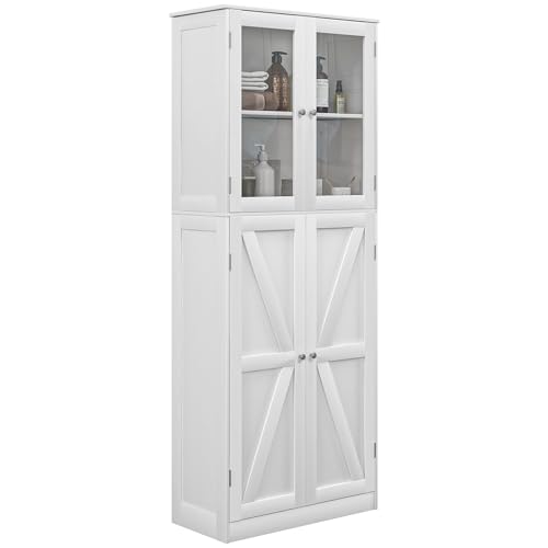 HOMCOM Badezimmerschrank, mit zwei Schränken mit Doppeltür aus gehärtetem Glas, Kippschutz, 60 x 30 x 160 cm, Weiß von HOMCOM