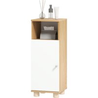 HOMCOM Badezimmerschrank Platzsparend mit 2 Regalen und offenem Fach, Badezimmermöbel mit Kippschutz, 30x30x79,7 cm, Weiß und Holz   Aosom von HOMCOM