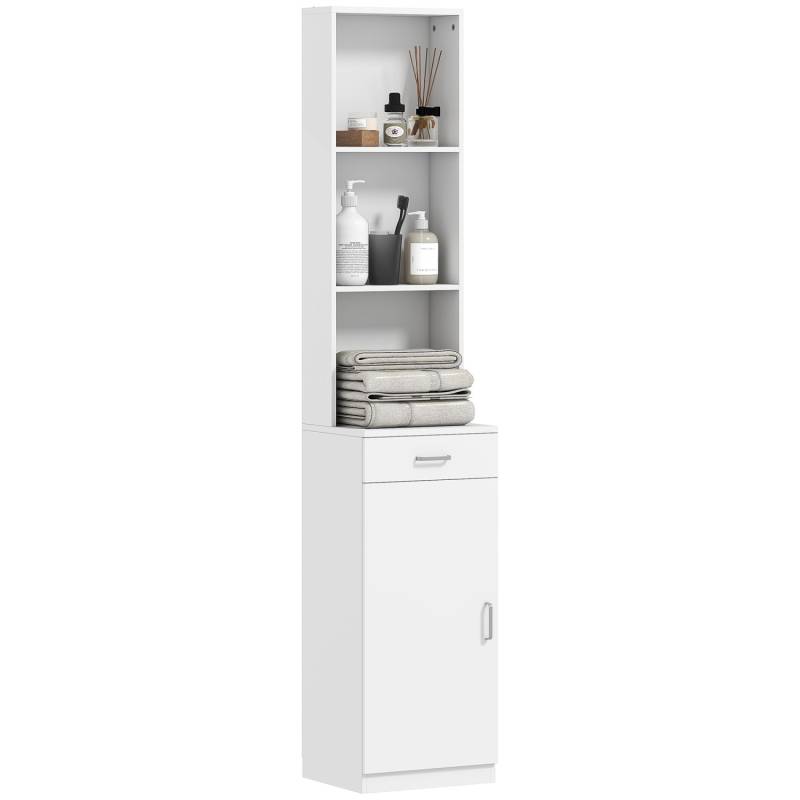 HOMCOM Badezimmerschrank Spanplatte 35L x 30,5B x 179H cm Weiß von HOMCOM