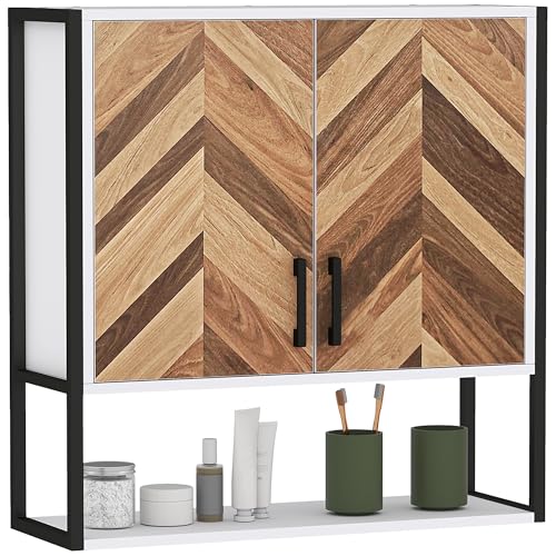 HOMCOM Badezimmerschrank Wandmontage, Badezimmer Wandschrank Medizinschrank mit 2 Türen, Verstellbarer Einlegeboden, Walnuss HOMCOM Badezimmerschrank Wandmontage, Badezimmer Wandschrank Medizinschrank mit 2 Türen, Verstellbarer Einlegeboden, Walnuss von HOMCOM