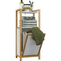 HOMCOM Badezimmerschrank aus Bambus mit Wäschekorb Bodenschrank Badezimmer Platzsparend - 2 Regale - Abmessungen 40L x 30B x 86,5H cm   Aosom von HOMCOM
