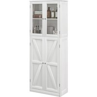 HOMCOM Badezimmerschrank mit Doppeltüren aus gehärtetem Glas, kippsicher, 60 B x 30 T x 160 H cm, weiß   Aosom von HOMCOM