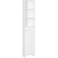 HOMCOM  Badezimmerschrank mit höhenverstellbarem Regal schmaler Badschrank Badmöbel mit Lamellentür Badezimmer-Hochschrank MDF Spanplatte Weiß   Aosom von HOMCOM