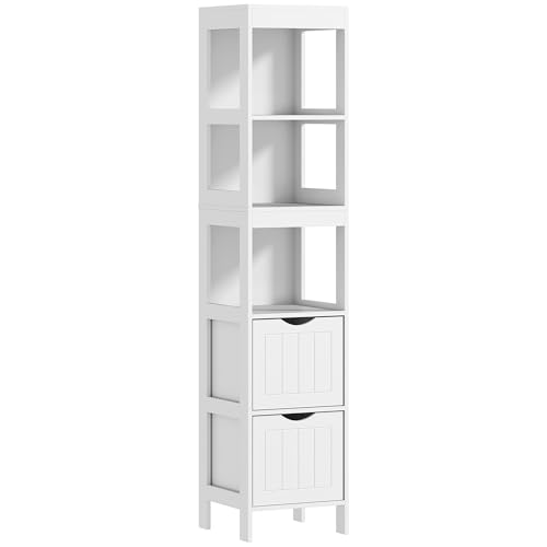 HOMCOM Badezimmerschrank schmal, Hochschrank Toilettenschrank mit 2 Schubladen und 3 offenen Fächern, Badschrank für kleine Räume Badezimmer, Wohnzimmer 30 x 30 x 141,2 cm Weiß HOMCOM Badezimmerschrank schmal, Hochschrank Toilettenschrank mit 2 Schubladen und 3 offenen Fächern, Badschrank für kleine Räume Badezimmer, Wohnzimmer 30 x 30 x 141,2 cm Weiß von HOMCOM