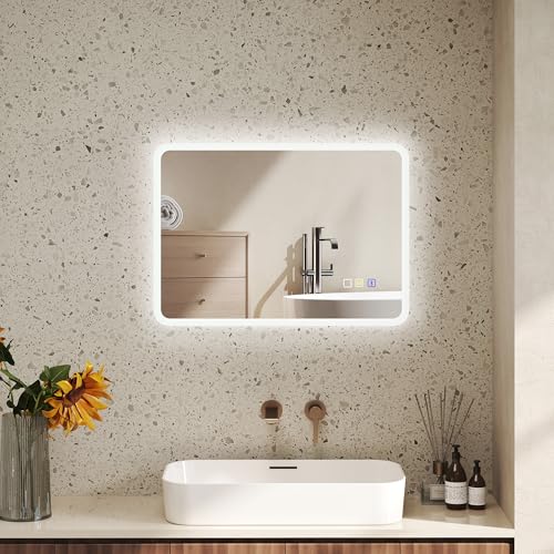 HOMCOM Badezimmerspiegel, Badezimmer, Bluetooth, 50 x 70 cm, beleuchteter Badezimmerspiegel mit LED-Beleuchtung, Touch-Schalter, Licht verstellbar, 3 Farben, Anti-Beschlag, Speicher – Silber HOMCOM Badezimmerspiegel, Badezimmer, Bluetooth, 50 x 70 cm, beleuchteter Badezimmerspiegel mit LED-Beleuchtung, Touch-Schalter, Licht verstellbar, 3 Farben, Anti-Beschlag, Speicher – Silber von HOMCOM