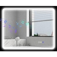 HOMCOM Badezimmerspiegel Bluetooth 70 x 90 cm, LED-Badezimmerspiegel Wandmontage mit Touchschalter, 3 Farblichter, Anti-Beschlag, Speicherfunktion - Silber   Aosom von HOMCOM