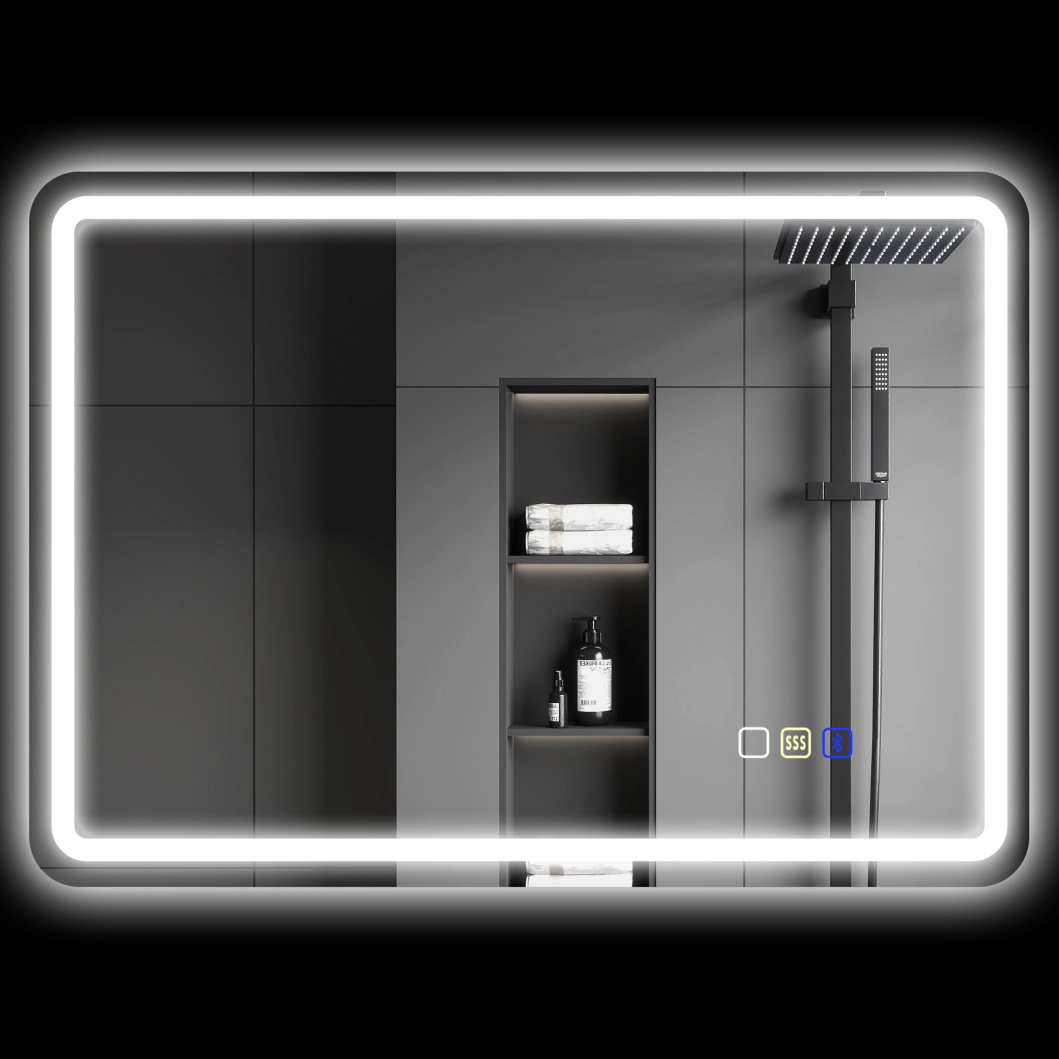 HOMCOM Badezimmerspiegel Gehärtetes Glas 70L x 50B x 3,5H cm Silber HOMCOM Badezimmerspiegel Gehärtetes Glas 70L x 50B x 3,5H cm Silber von HOMCOM