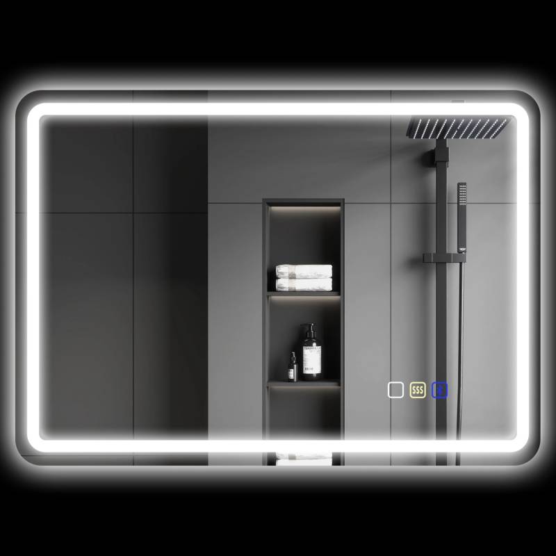 HOMCOM Badezimmerspiegel Gehärtetes Glas 70L x 50B x 3,5H cm Silber von HOMCOM