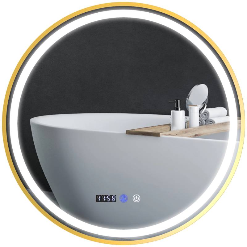 HOMCOM Badezimmerspiegel Glas Metall Ø60 x 3,5T cm Gold von HOMCOM