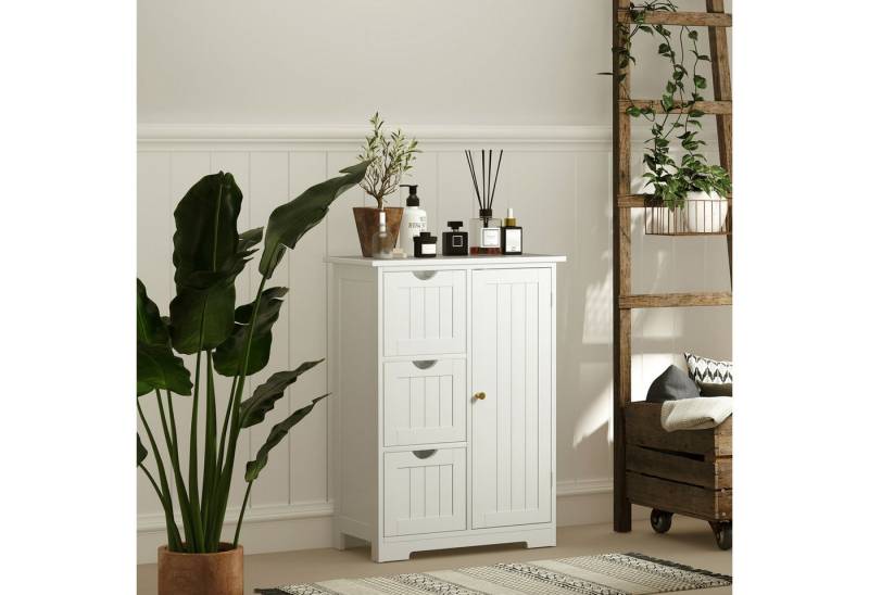 HOMCOM Badkommode Badezimmer-Unterschrank (freistehender Aufbewahrungsschrank mit Schubladen, 1 St., Badezimmerschrank mit 1 Tür, verstellbarem Regal), Weiß von HOMCOM