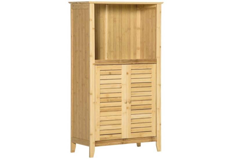 HOMCOM Badkommode Badzimmerschrank mit offenem Regal (Badezimmer Standregal, 1 St., Badregal), Bambus, Natur, 50 x 25,5 x 92 cm von HOMCOM