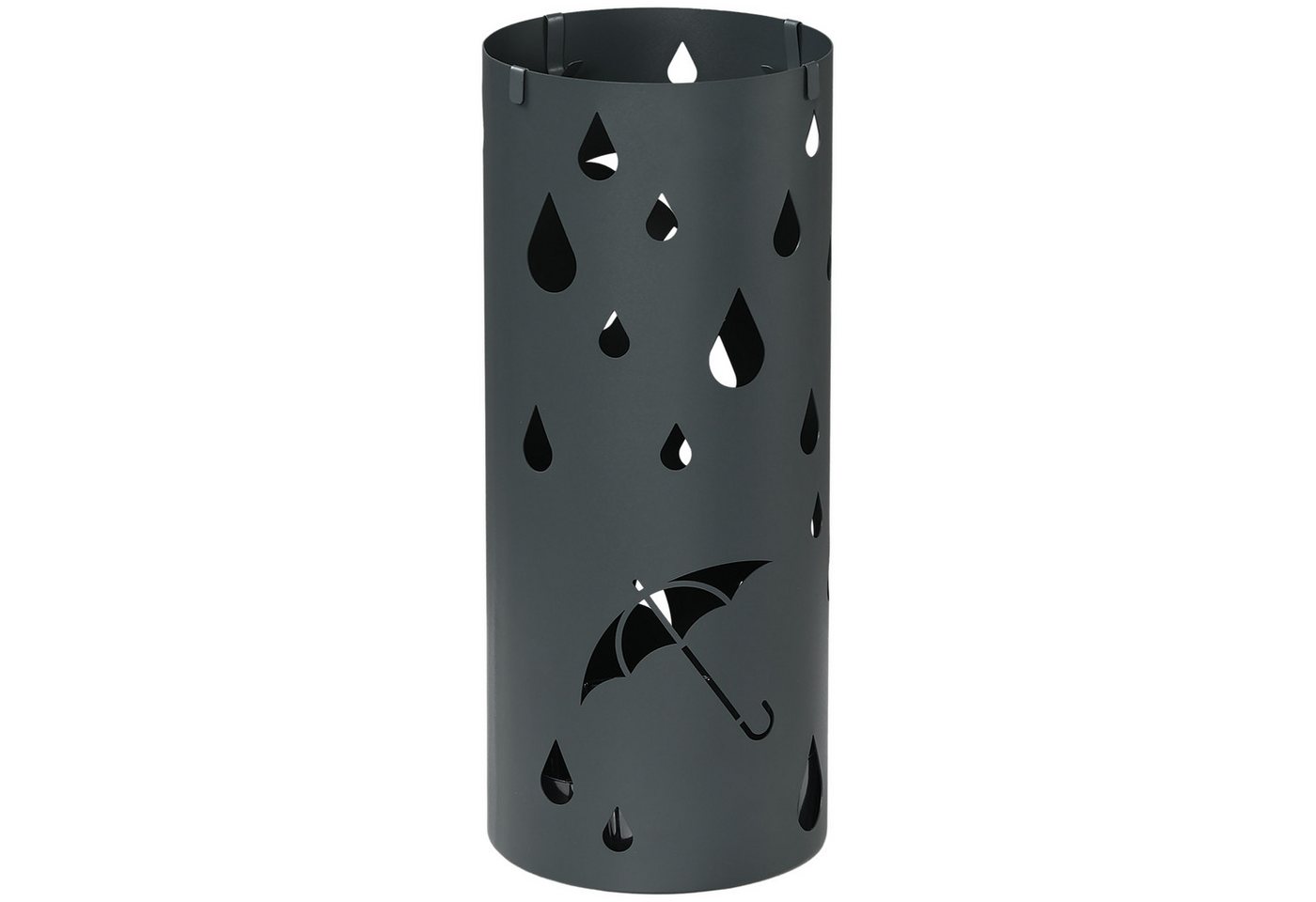 HOMCOM Badkommode Regenschirmkorb mit 4 Haken und abnehmbarer Tropfschale (Schirmhalter für Gehstöcke, Regenschirme, 1 St., Stahl), Ø17 x 41 cm, Dunkelgrau von HOMCOM
