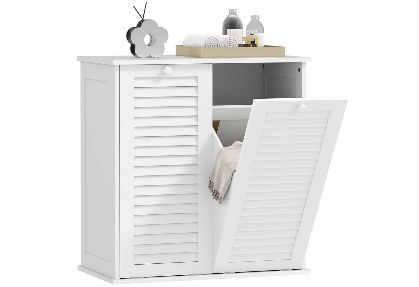 HOMCOM Badkommode Wäscheschrank, Badschrank mit 2 Wäschekörben, Griffen, Lamellentüren (Wäschesammler, 1 St., Badmöbel), für Badezimmer 70 x 38 x 73 cm Weiß von HOMCOM