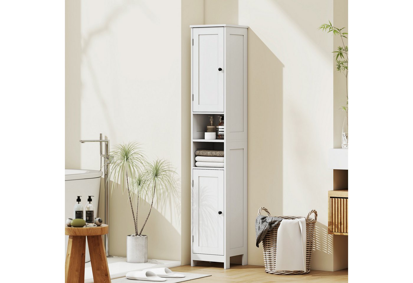 HOMCOM Badkommode mit 2 Türen, 2 offenen Fächern, Verstellbare Regale (Badkommode, 1 St., Hochschrank), für Badezimmer, Weiß von HOMCOM