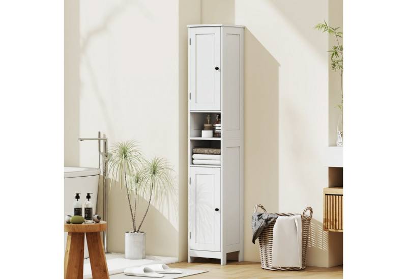 HOMCOM Badkommode mit 2 Türen, 2 offenen Fächern, Verstellbare Regale (Badkommode, 1 St., Hochschrank), für Badezimmer, Weiß von HOMCOM