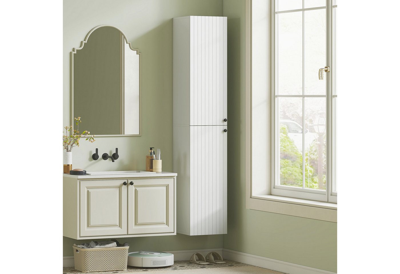 HOMCOM Badkommode mit 6 Regale, 2 Türen (Badkommode, 1 St., Hochschrank), für Badezimmer, Weiß von HOMCOM