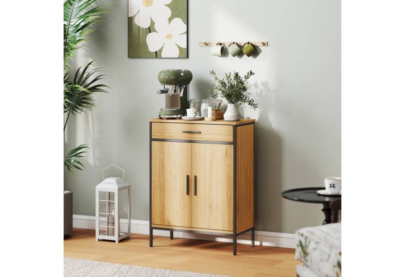 HOMCOM Badkommode zweistufige Regale, große Schublade (Badezimmer-Aufbewahrungsschrank, 1 St., Badezimmer-Unterschrank), Eiche von HOMCOM