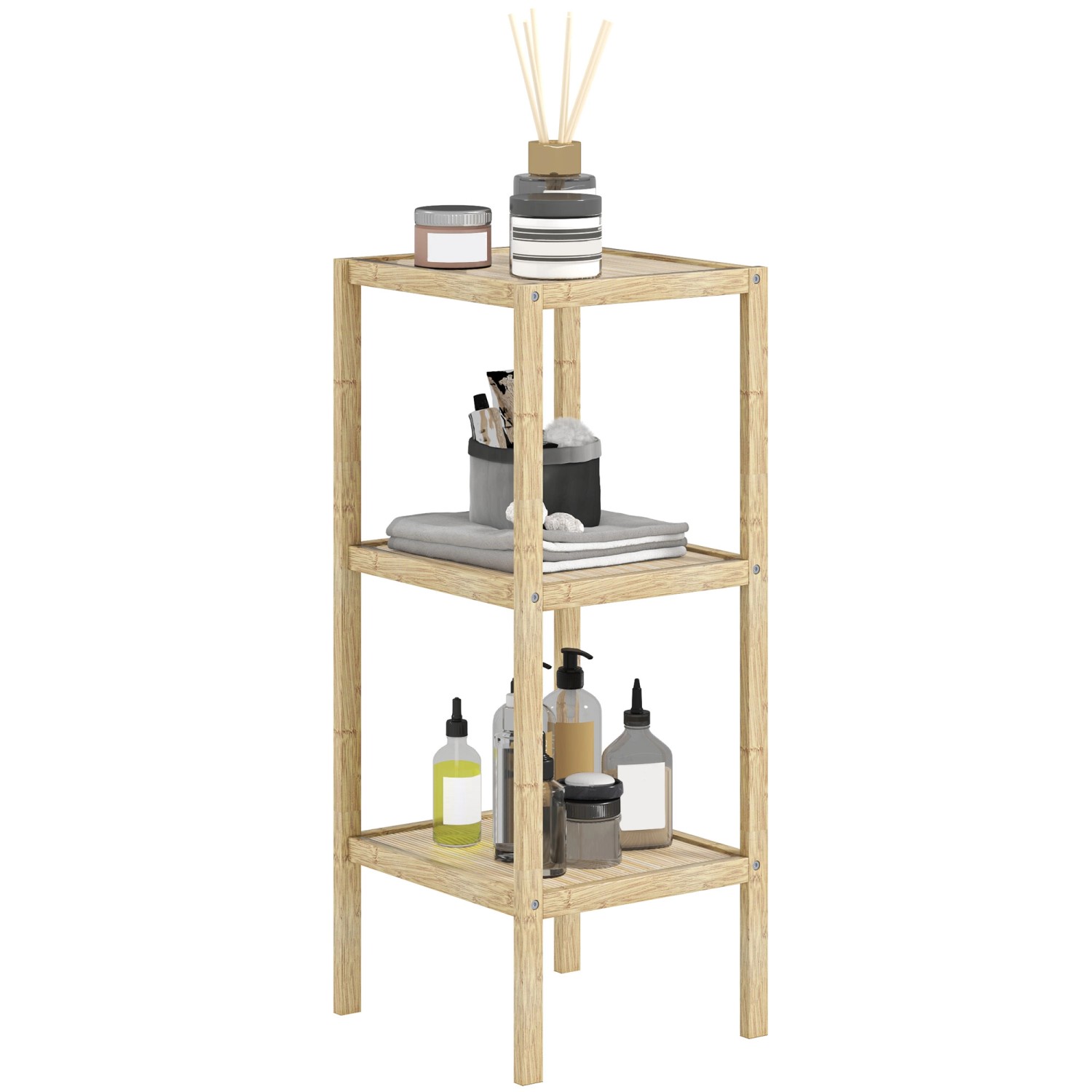 HOMCOM Badregal mit 3 Ebenen Bambus Naturholz 33L x 31B x 78H cm von HOMCOM