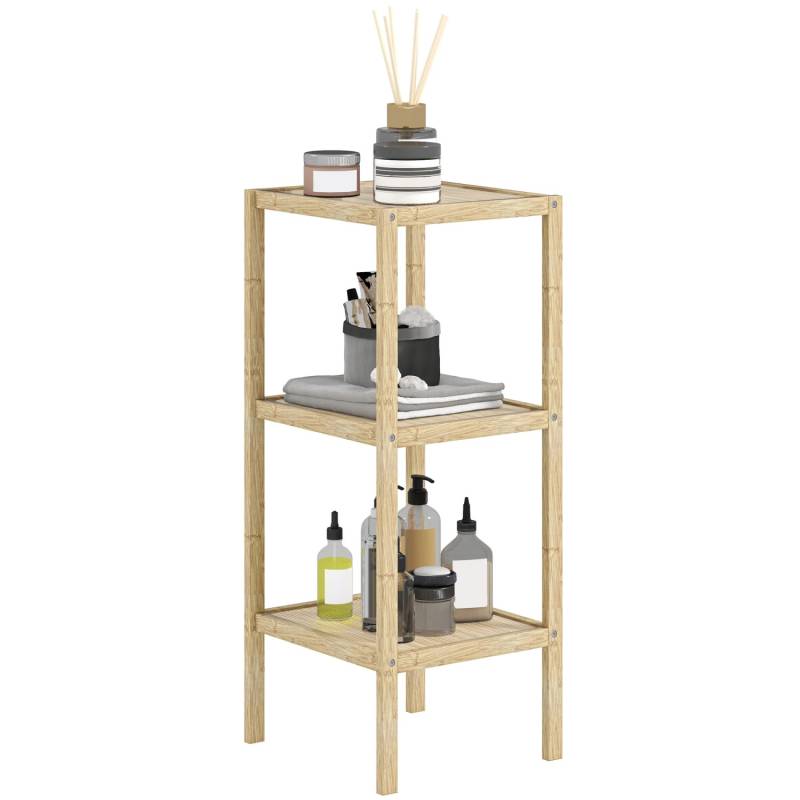 HOMCOM Badregal mit 3 Ebenen Bambus Naturholz 33L x 31B x 78H cm von HOMCOM
