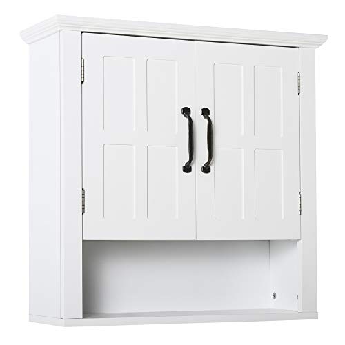 HOMCOM Badschrank Küchenschrank Hängeschrank Badezimmerschrank Badregal Wandschrank vestellbarer Einlegeboden Holz Weiß 60 x 19,8 x 58 cm von HOMCOM