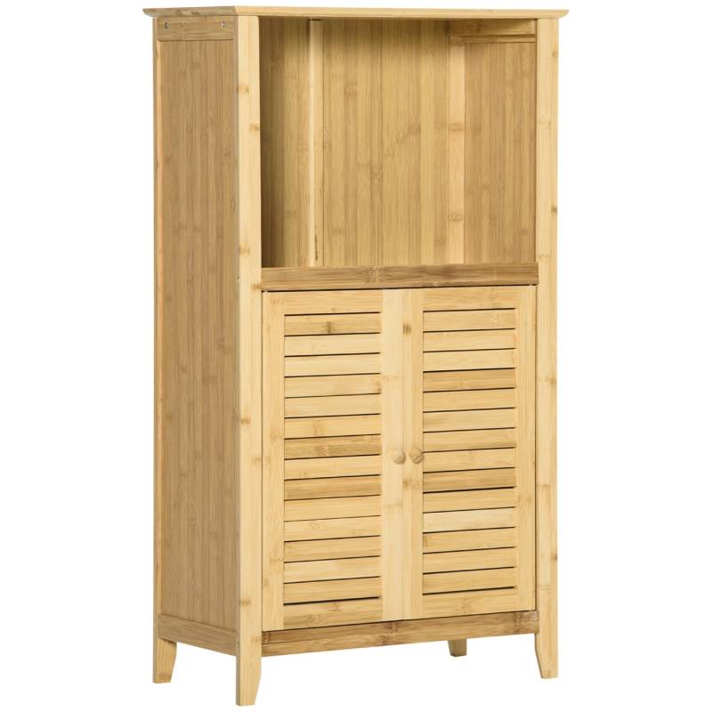 HOMCOM Badschrank mit 2 Lamellentüren Bambus Natur 50L x 25,5B x 92H cm von HOMCOM