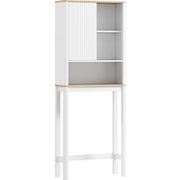 HOMCOM Badschrank über Toilette – Schrank mit gerillter Tür, offene Fächer & verstellbares Regal, 65 x 25 x 170 cm, Weiß   Aosom von HOMCOM