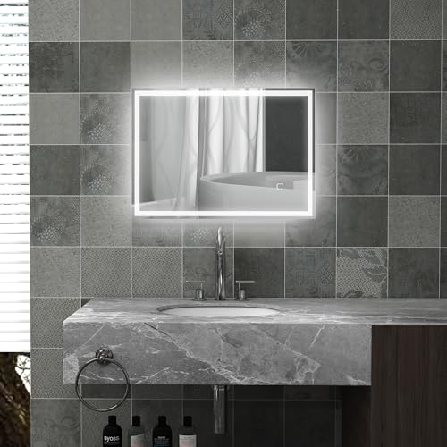HOMCOM Badspiegel mit Beleuchtung 70 x 50 cm LED Wandspiegel mit Touchschalter, Memory-Funktion 3 Lichtfarben Beschlagfrei Lichtspiegel Silber HOMCOM Badspiegel mit Beleuchtung 70 x 50 cm LED Wandspiegel mit Touchschalter, Memory-Funktion 3 Lichtfarben Beschlagfrei Lichtspiegel Silber von HOMCOM