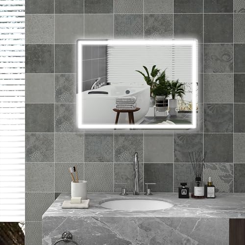 HOMCOM Badspiegel mit Beleuchtung 80 x 60 cm Rechteckiger LED Spiegel Wandspiegel mit Touchschalter, Memory-Funktion Lichtspiegel Beschlagfrei mit 3 Lichtfarben Silber HOMCOM Badspiegel mit Beleuchtung 80 x 60 cm Rechteckiger LED Spiegel Wandspiegel mit Touchschalter, Memory-Funktion Lichtspiegel Beschlagfrei mit 3 Lichtfarben Silber von HOMCOM