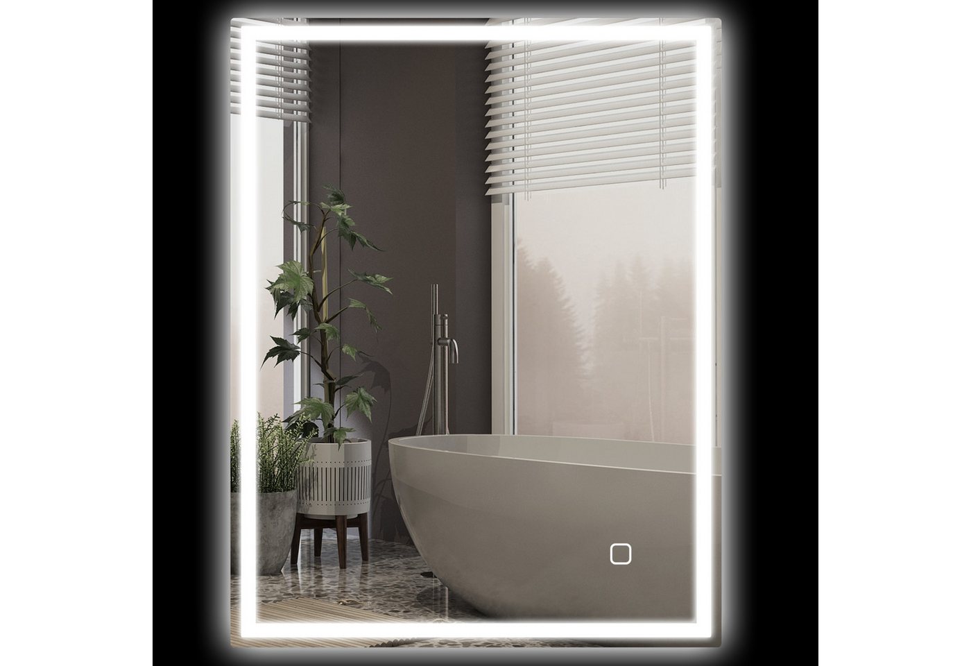 HOMCOM Badspiegel Beschlagfrei, mit 3 Lichtfarben, Touchschalter (LED Spiegel mit Memory-Funktion, 1-St., Badezimmerspiegel mit Beleuchtung), 90 x 70 cm, für Badzimmer, Silber von HOMCOM
