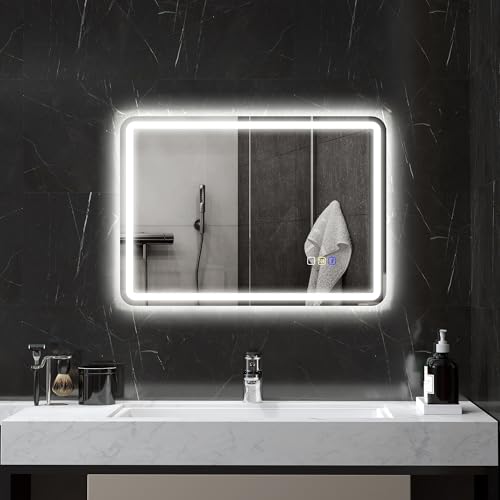 HOMCOM Badspiegel mit Beleuchtung 50x70 cm LED Spiegel Wandspiegel mit Bluetooth-Musikfunktion Touchschalter Memory-Funktion Lichtspiegel Beschlagfrei mit 3 Lichtfarben Silber HOMCOM Badspiegel mit Beleuchtung 50x70 cm LED Spiegel Wandspiegel mit Bluetooth-Musikfunktion Touchschalter Memory-Funktion Lichtspiegel Beschlagfrei mit 3 Lichtfarben Silber von HOMCOM