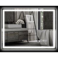 HOMCOM Badspiegel mit Beleuchtung 80x60 cm LED Spiegel Wandspiegel mit Bluetooth-Musikfunktion Memory-Funktion Uhr 3 Lichtfarben Beschlagfrei Lichtspiegel mit Touchschalter Silber   Aosom von HOMCOM