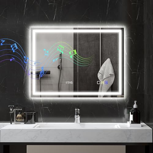 HOMCOM Badspiegel mit Beleuchtung 80x60 cm LED Spiegel Wandspiegel mit Bluetooth-Musikfunktion Memory-Funktion Uhr 3 Lichtfarben Beschlagfrei Lichtspiegel mit Touchschalter Silber HOMCOM Badspiegel mit Beleuchtung 80x60 cm LED Spiegel Wandspiegel mit Bluetooth-Musikfunktion Memory-Funktion Uhr 3 Lichtfarben Beschlagfrei Lichtspiegel mit Touchschalter Silber von HOMCOM