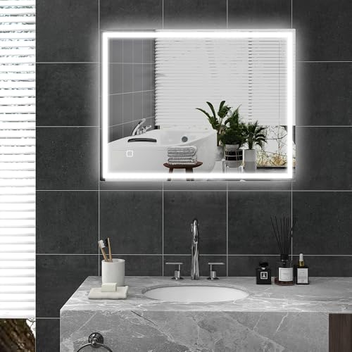 HOMCOM Badspiegel mit Beleuchtung 90x70 cm LED Spiegel Wandspiegel mit Memory-Funktion 3 Lichtfarben Beschlagfrei Lichtspiegel mit Touchschalter Silber HOMCOM Badspiegel mit Beleuchtung 90x70 cm LED Spiegel Wandspiegel mit Memory-Funktion 3 Lichtfarben Beschlagfrei Lichtspiegel mit Touchschalter Silber von HOMCOM