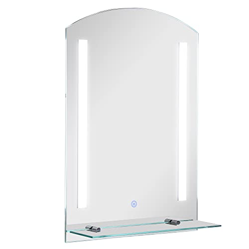HOMCOM kleankin Badspiegel mit Beleuchtung 50 x 70 cm LED Spiegel Wandspiegel mit Touchschalter, Glasablage, Memory-Funktion, Lichtspiegel aus Alu mit 3 Lichtfarben Silber von HOMCOM