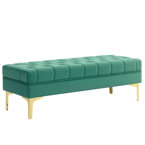 HOMCOM Bank, gepolstert, Fußende für Betten, klassischer Stil, Maße: 118 x 45 x 42 cm (L x B x H), goldfarbenes Metallgestell, Velours, Grün von HOMCOM