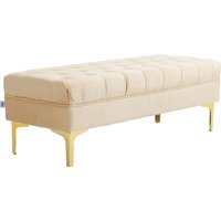 HOMCOM Bank Bankett-Kapitän am Bett klassisch-chic Maße 118L x 45B x 42H cm goldenes Metallgestell Samt Beige   Aosom von HOMCOM