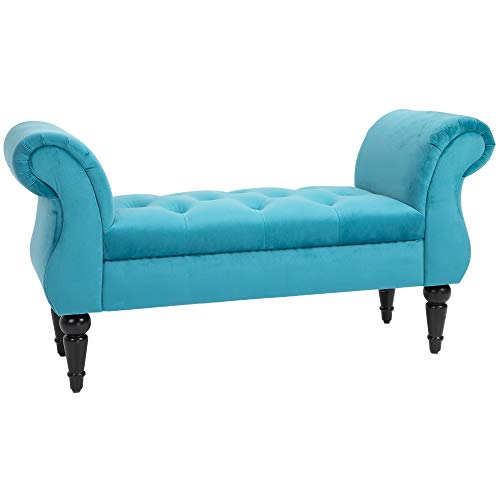 HOMCOM Bank im Vintage-Stil, Holzrahmen und gepolsterte Sitzfläche im Chesterfield-Stil, hellblau 117 x 40 x 58cm HOMCOM Bank im Vintage-Stil, Holzrahmen und gepolsterte Sitzfläche im Chesterfield-Stil, hellblau 117 x 40 x 58cm von HOMCOM