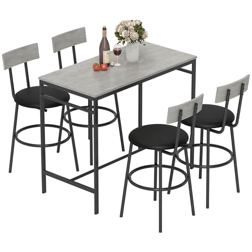 HOMCOM Bar-Tisch-Set mit 4 Hockern mit PU-Leder-Polsterung, platzsparende Bar- und Küchenstühle mit Stahlbeinen, moderner Stil, hoher Tisch mit Hockern für Zuhause, Esszimmer, Wohnzimmer, grau von HOMCOM