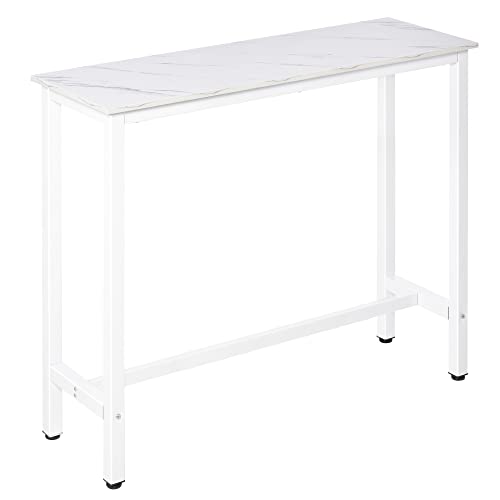 HOMCOM Bar Tisch Stehtisch mit Melaminplatte mit Marmoreffekt und Stahlbeinen Moderner Stil für Küche Cafeteria Esszimmer 120x40x100 cm Weiß von HOMCOM