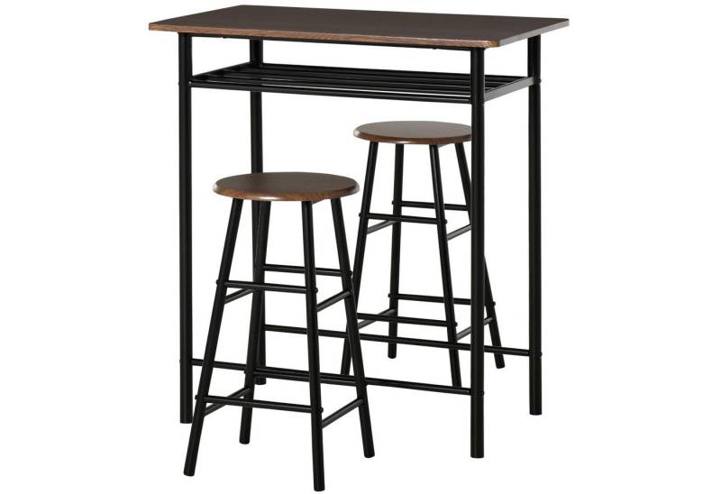 HOMCOM Bargruppe 3-teilig, mit Lagerregal, (Essgruppe, 3-tlg., Bartisch Set), Metall 80 x 50 x 90 cm Schwarz von HOMCOM