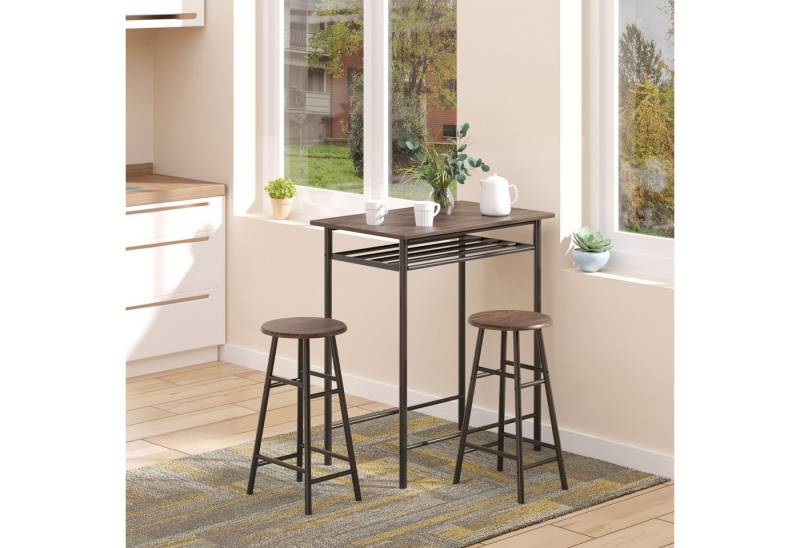 HOMCOM Bargruppe 3-teilig, mit Lagerregal, (Essgruppe, 3-tlg., Bartisch Set), Metall 80 x 50 x 90 cm Schwarz von HOMCOM