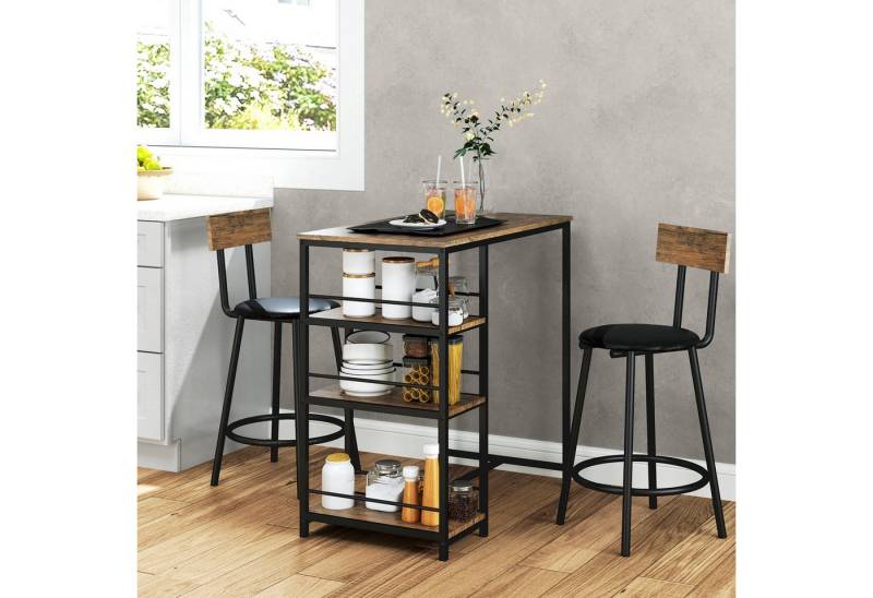 HOMCOM Bargruppe 3-tlg. Bartisch-Set mit Küchentisch, 3 Ablagen, 2 Barstühlen, (3-tlg) von HOMCOM