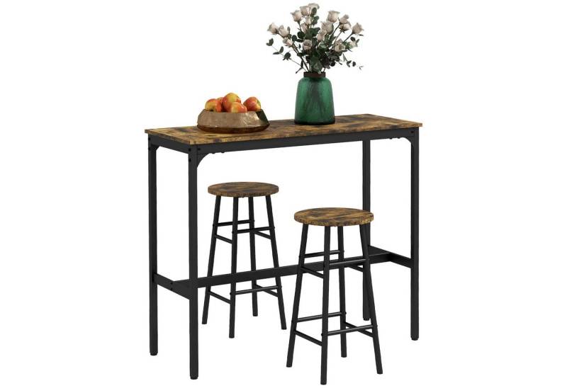 HOMCOM Bargruppe Bartisch-Set, 3tlg. Bartisch mit Barhocker Set, (Tischgruppe, 3-tlg., Essgruppe), Rustikal-Braun MDF Stahl von HOMCOM
