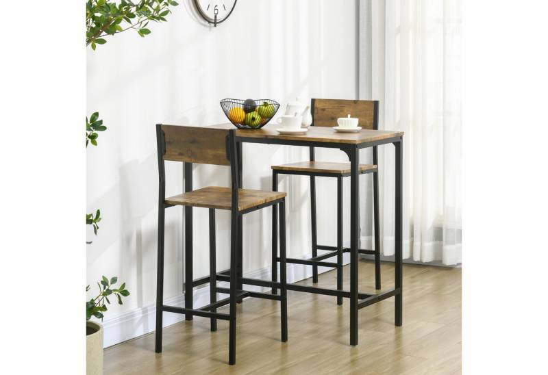 HOMCOM Bargruppe Bartisch Set Bartisch mit Barhocker-Set, (Esstisch, 3-tlg., Esstisch mit 2 Stühlen), für Esszimmer, Küche, Rustikal-Braun von HOMCOM