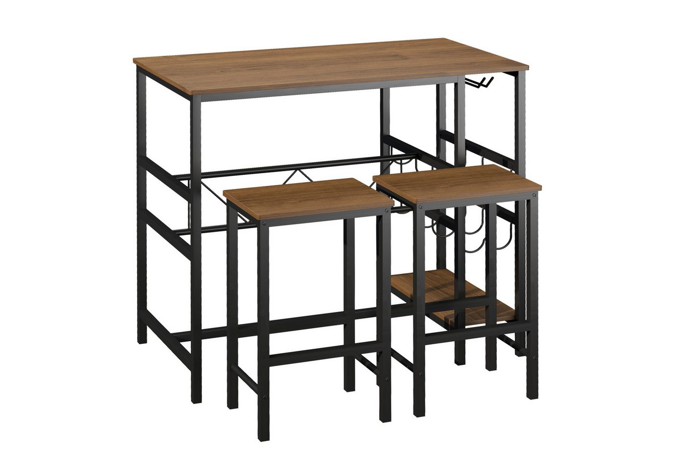 HOMCOM Bargruppe Stehtisch mit 2 Barhockern, (Tischset, 3-tlg., Küchentresen mit Flaschenhalterung), Natur+Schwarz Spanplatte Stahl HOMCOM Bargruppe Stehtisch mit 2 Barhockern, (Tischset, 3-tlg., Küchentresen mit Flaschenhalterung), Natur+Schwarz Spanplatte Stahl von HOMCOM
