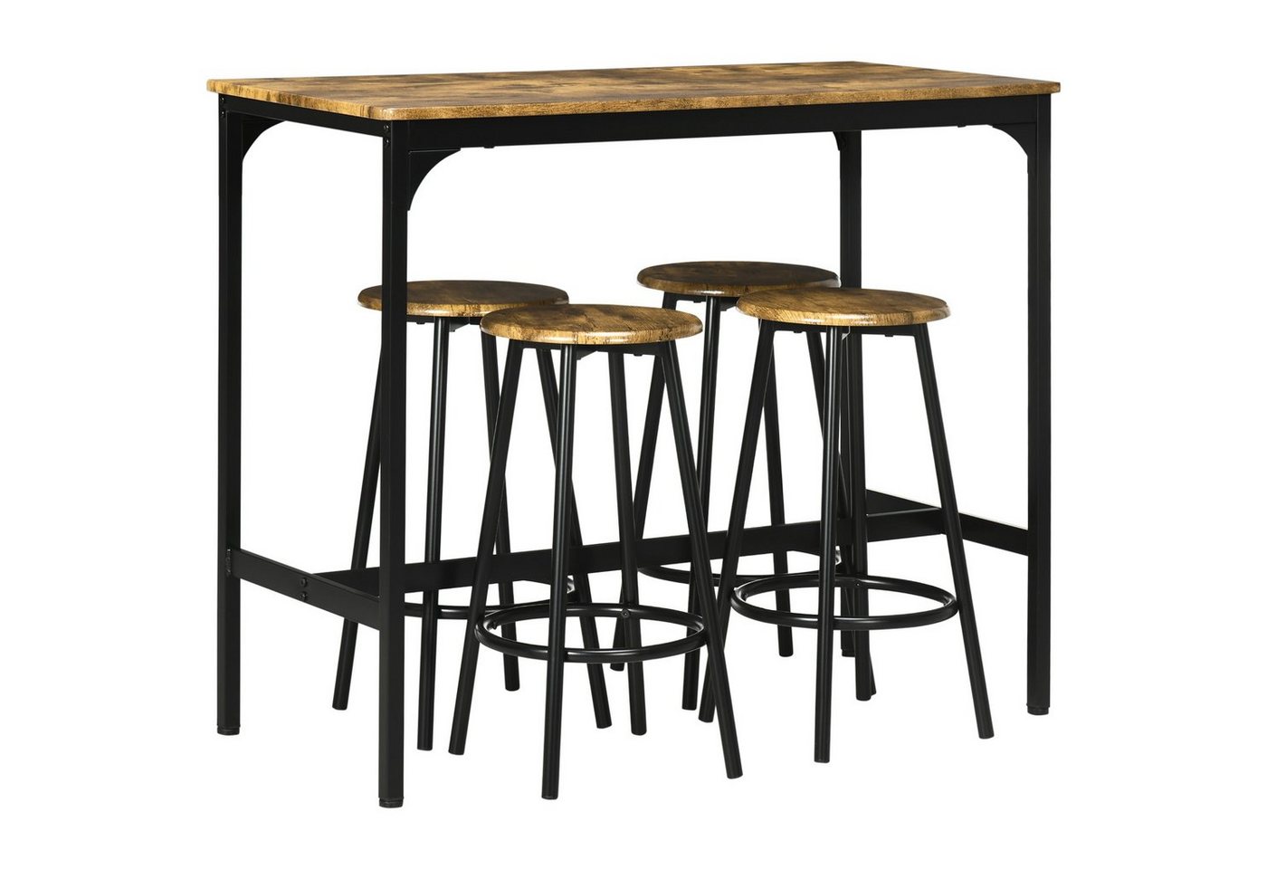 HOMCOM Bargruppe Bartisch mit Barhocker Set, (Essgruppe, 5-tlg., Bartisch-Set), Rustikal-Braun MDF Eisen von HOMCOM