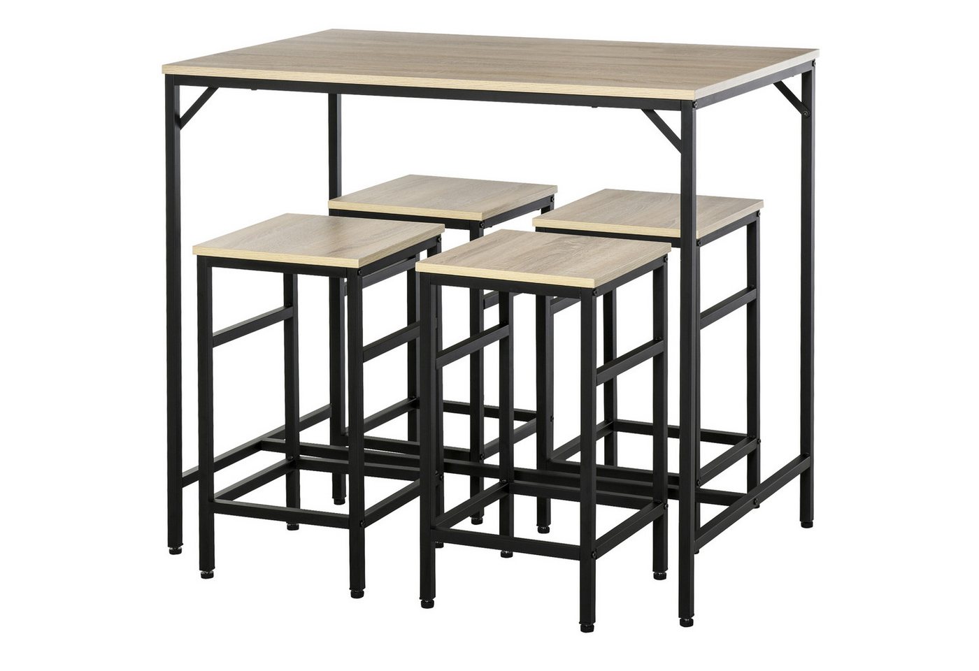 HOMCOM Bargruppe Bartisch mit Barhocker Set 5-teiliges Bartisch-Set Eiche, (Tischset, 5-tlg., Bartisch-Set), Platzsparend von HOMCOM