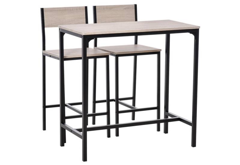 HOMCOM Bargruppe Esstisch mit 2 Barhocker, (Sitzgruppe, 3-tlg., Essgruppe), Natur+Schwarz MDF Metall von HOMCOM