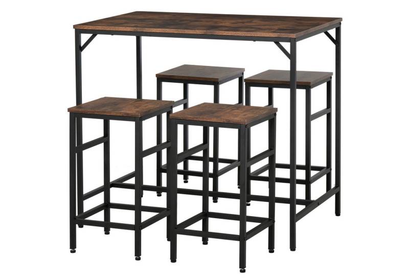 HOMCOM Bargruppe Set 5-teiliges Bartisch-Set, (Tischset, 5-tlg., Bartisch-Set), Rustikal-Braun Spanplatte Stahl von HOMCOM