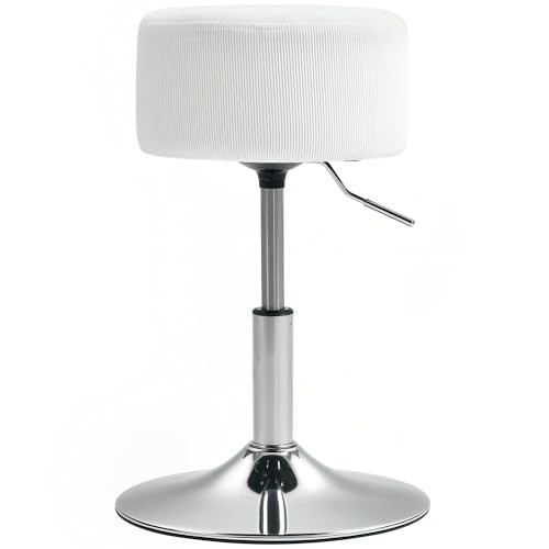 HOMCOM Barhocker, Gepolstert Barstuhl mit Metallgestell, Cordoptik, Höhenverstellbar Küchenstuhl mit Fußstütze 360° Drehbar Tresenhocker für Küche, Wohnzimmer, Esszimmer Weiß von HOMCOM